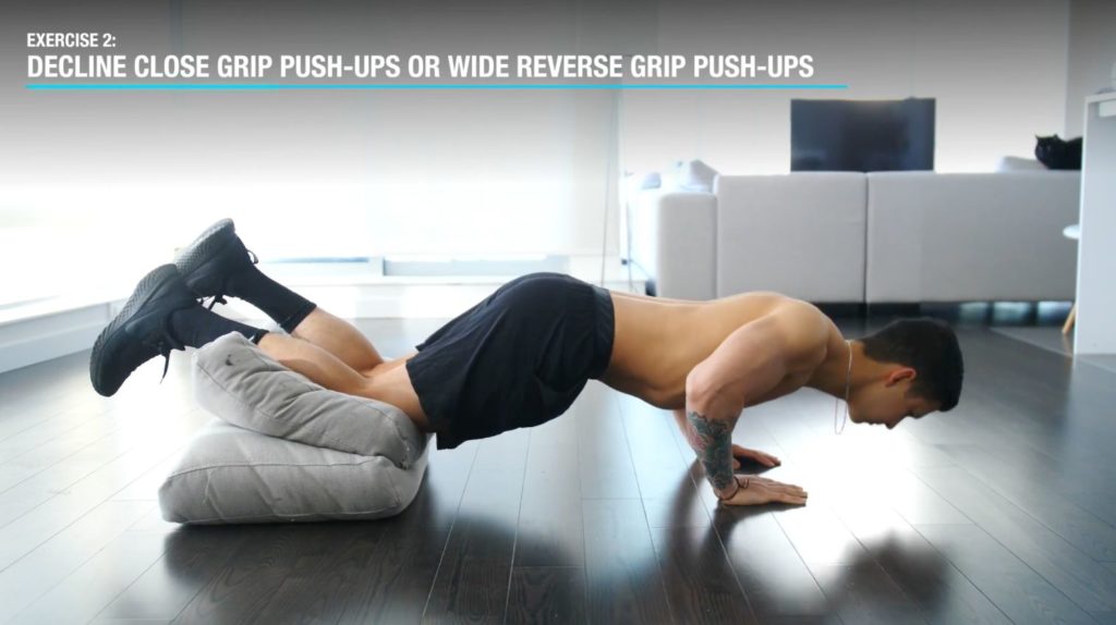 Decline close grip push up variation